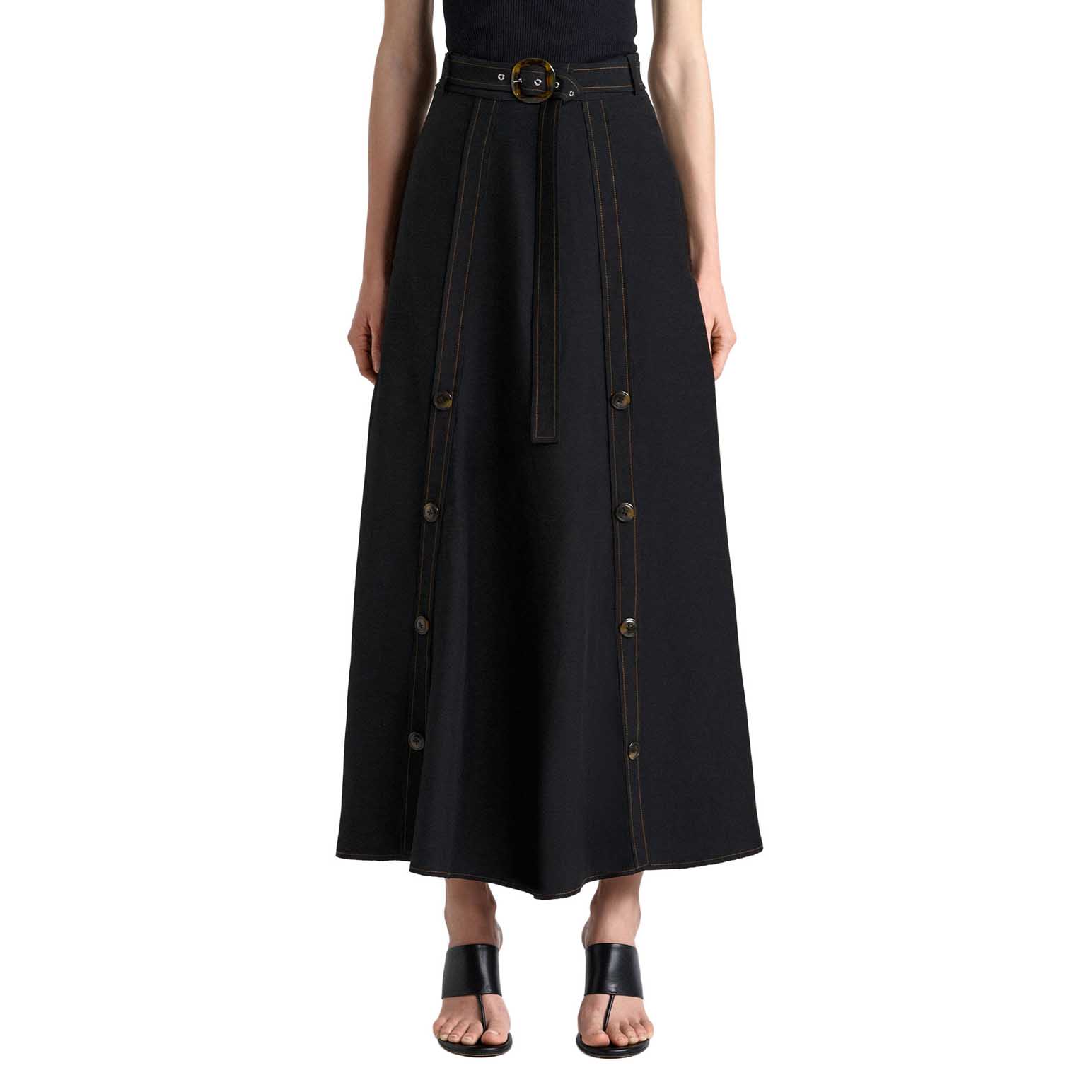 Cue Viscose Blend Topstitched Midi Skirt